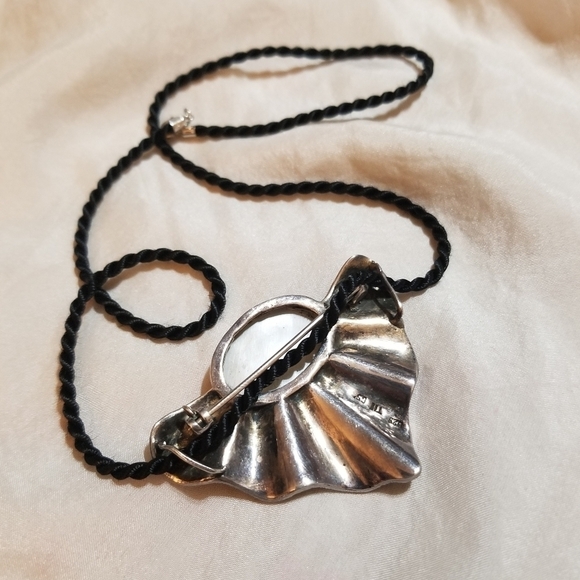 VTG Designer Sterling MOP Marcasite Necklace/ Brooch - Picture 6 of 7